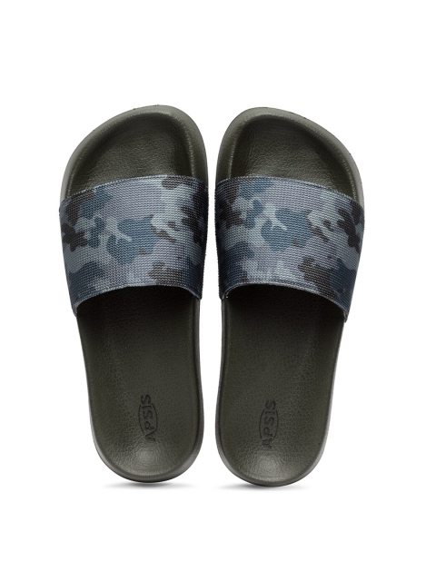 

Apsis Men Olive & Blue Printed Rubber Sliders
