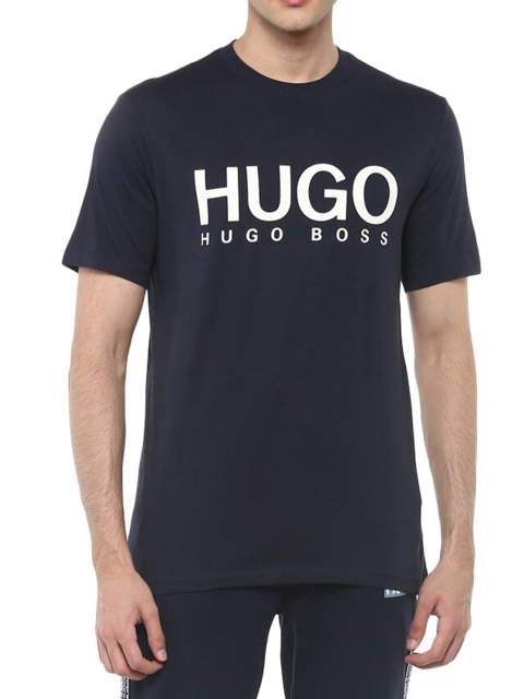 

HUGO Men Navy Blue Typography Cotton T-shirt