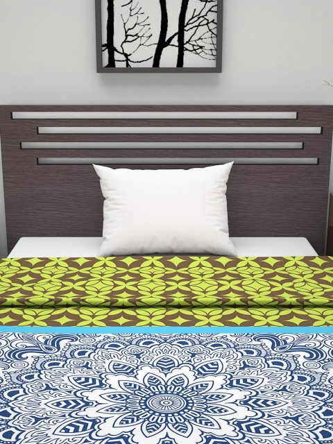 

Divine Casa White & Blue Ethnic Motifs AC Room 110 GSM Single Bed Dohar