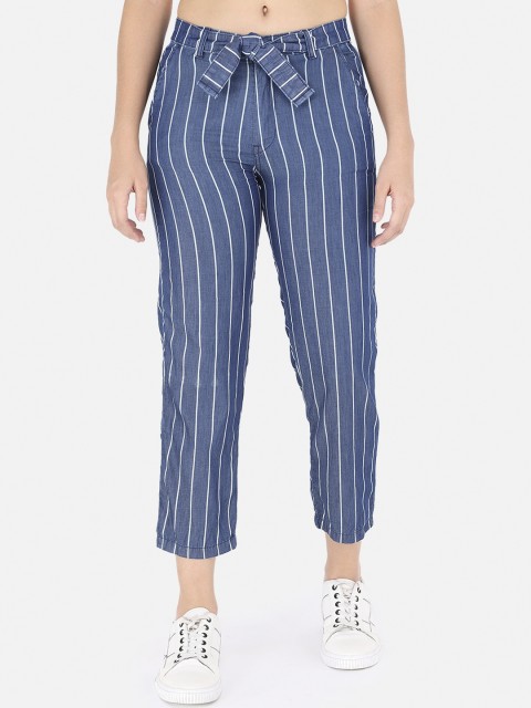 

The Dry State Women Blue Striped Straight Fit Peg Trousers
