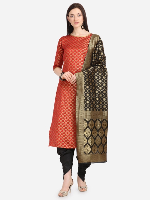 

Kvsfab Red & Black Woven Design Unstitched Dress Material