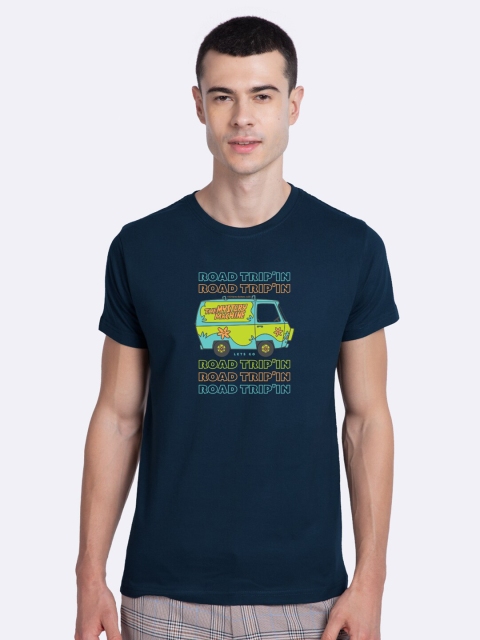 

Bewakoof Men Blue Printed Round Neck T-shirt