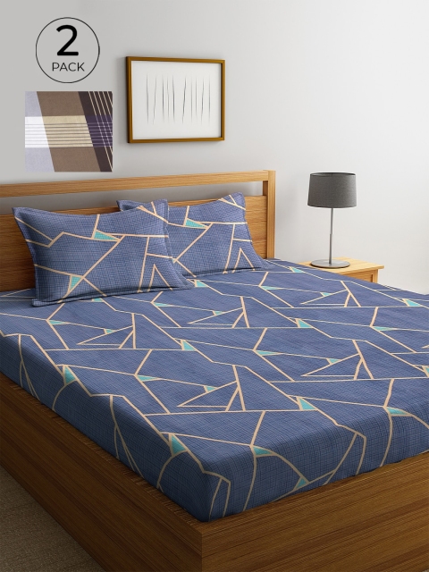 

KLOTTHE Set of 2 Multi 210 TC Geometric King Bedsheets with Pillow Covers