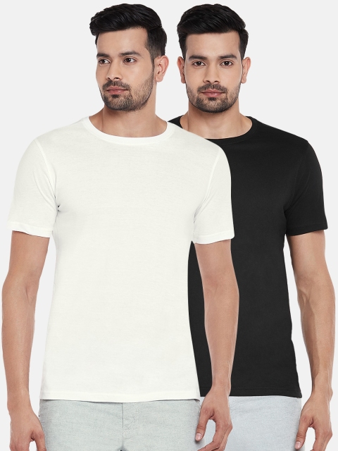 

BYFORD by Pantaloons Men Pack of 2 Black & White Raw Edge T-shirt