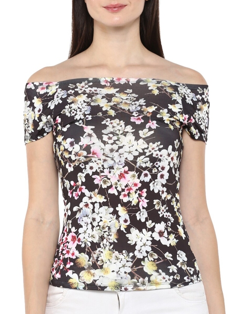 

Ted Baker Women Black & White Floral Off-Shoulder Regular Top