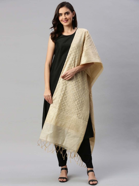 

Soch Gold Ethnic Motifs Woven Design Art Silk Block Print Dupatta