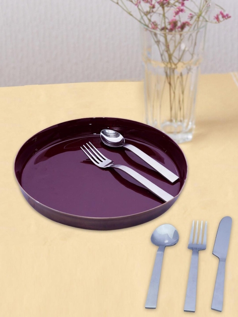 

nestroots Purple 6 Pieces Hand Painted Stainless Steel Glossy Dinner Set