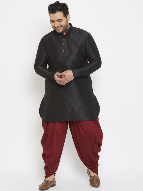 

VASTRAMAY PLUS Men Black & Maroon Kurta with Dhoti Pants