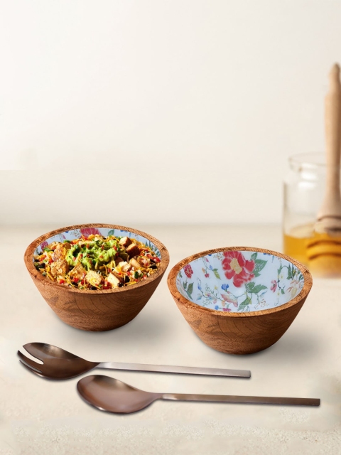 

nestroots Set of 4 Brown & White Printed Bowls and Servers