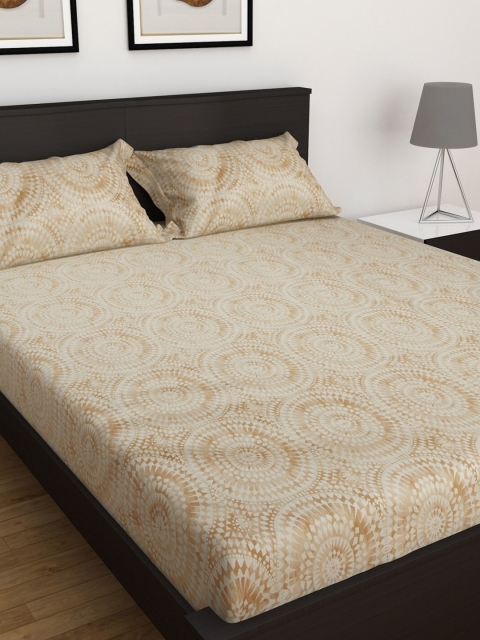 

Home Centre Beige Geometric 152 TC Queen Bedsheet with 2 Pillow Covers