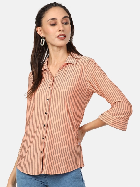 

V2 Value & Variety Orange Striped Crepe Shirt Style Top