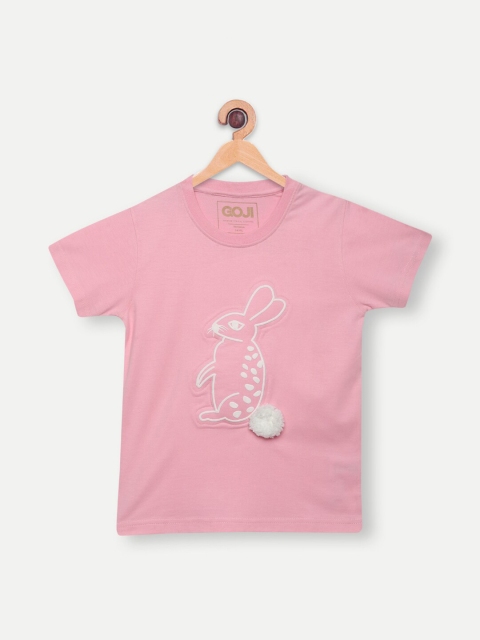 

GOJI Kids Pink Printed Applique Bugzy Bunny T-shirt