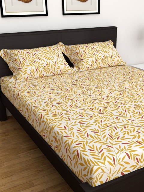 

Home Centre Cream & Yellow Floral 150 TC King Bedsheet with 2 Pillow Covers