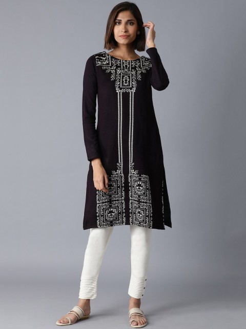 

W Women Women Purple Ethnic Motifs Woven Design Kurta
