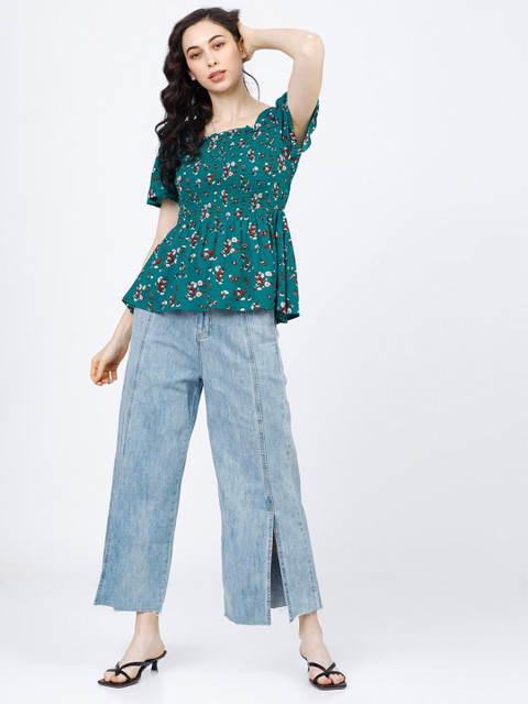 

Tokyo Talkies Green Floral Peplum Top