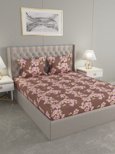 

Raymond Home Brown & Pink Floral Queen Bedsheet with 2 Pillow Covers