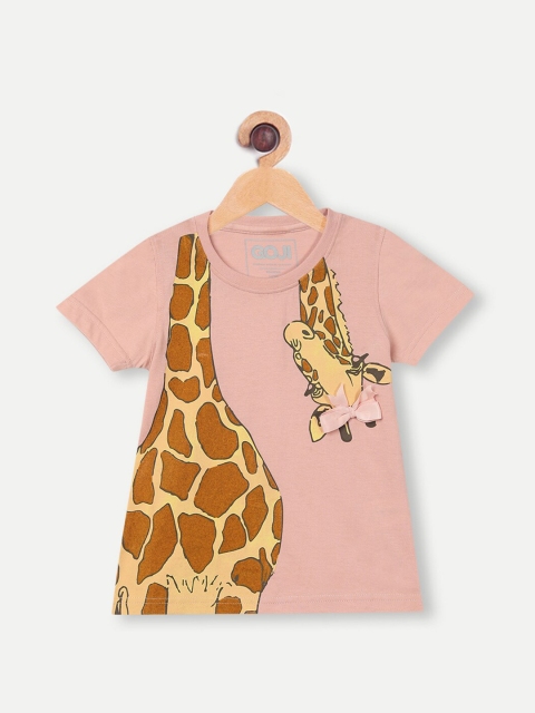 

GOJI Girls Peach & Tan Printed T-shirt