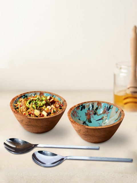 

nestroots Set of 4 Brown & Green Printed Bowls and Servers