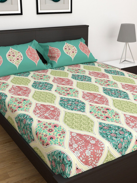 

Home Centre Multi Ethnic Motifs 144 TC Queen Bedsheet with 2 Pillow Covers