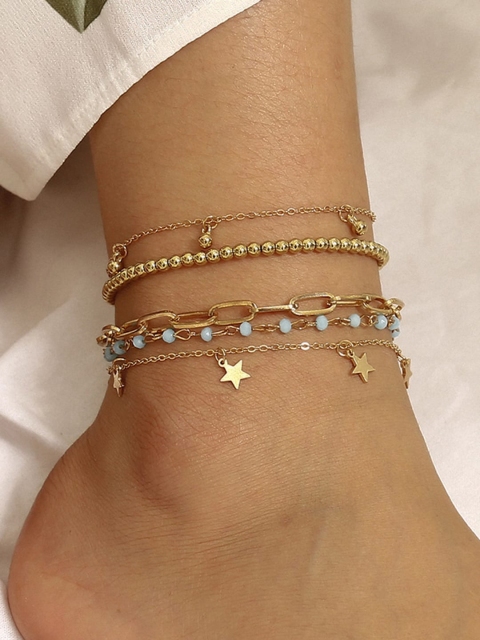 

YoungWildFree Set Of 5 Gold-Plated Beaded Anklets