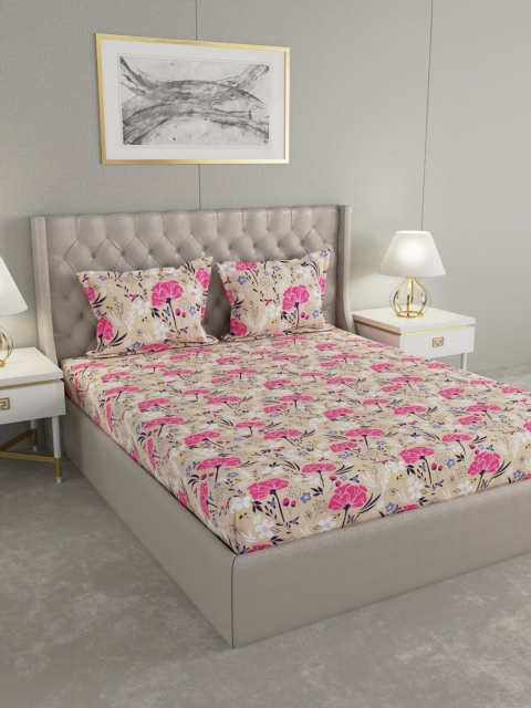 

Raymond Home Pink & Beige Floral Queen Bedsheet with 2 Pillow Covers