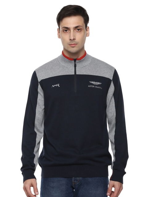 

HACKETT LONDON Men Navy Blue & Grey Colourblocked Pullover