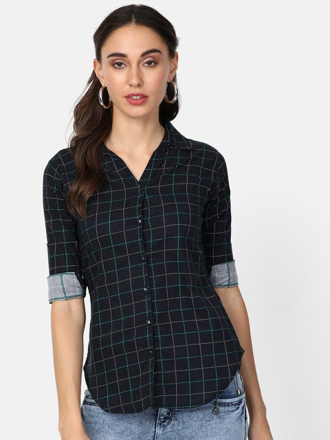 

V2 Value & Variety Navy Blue Checked Shirt Style Top
