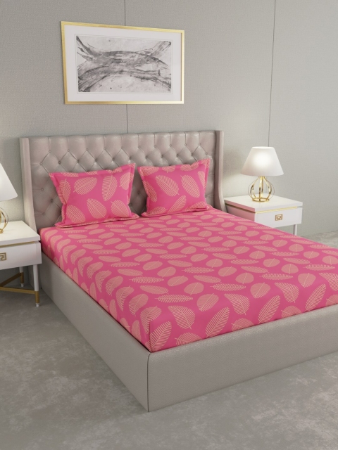 

Raymond Home Pink & Yellow Floral 120 TC Queen Bedsheet with 2 Pillow Covers