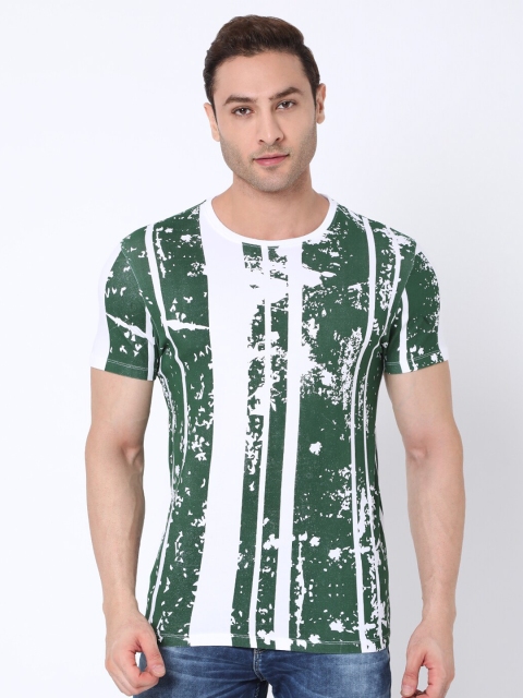 

Rex Straut Jeans Men Green & White Printed Slim Fit T-shirt