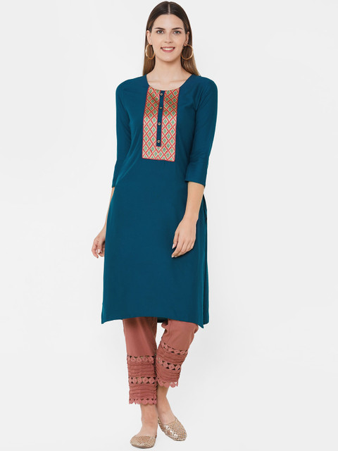 

FASHOR Women Teal Thread Work Kurta