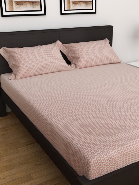 

Home Centre Pink & White 152 TC Queen Bedsheet with 2 Pillow Covers
