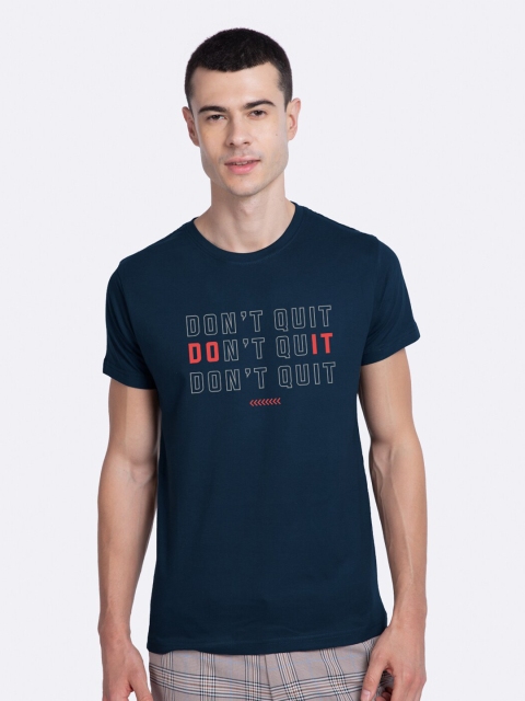 

Bewakoof Men Blue Typography Printed Pure Cotton T-shirt