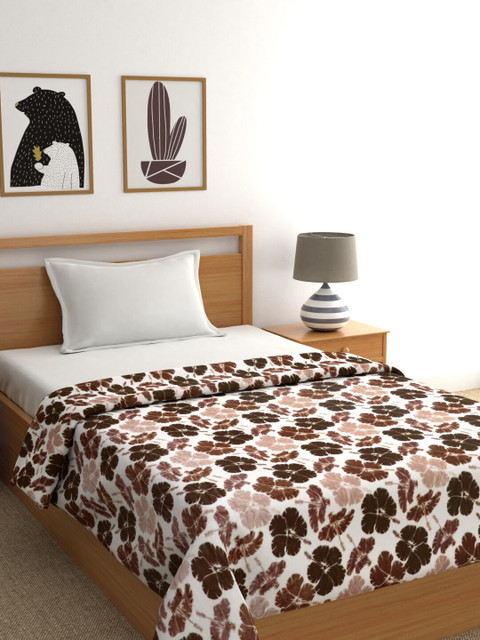 

Raymond Home White & Brown Floral AC Room 233 GSM Single Bed Blanket