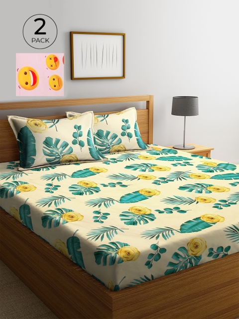 

KLOTTHE Pink & Yellow Floral 210 TC 2 King Bedsheet with 4 Pillow Covers