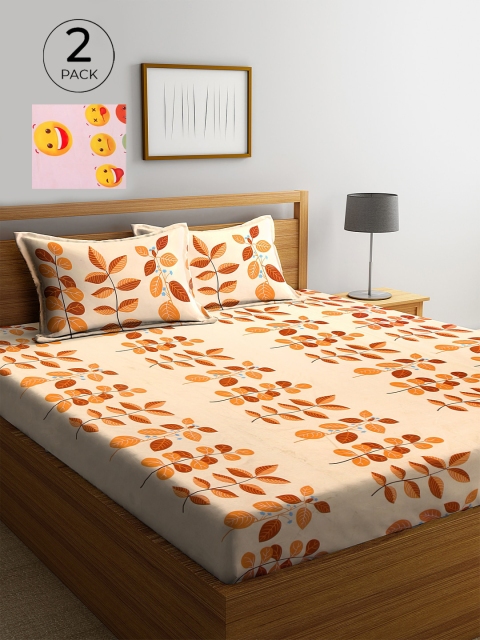 

KLOTTHE Pink & Yellow Floral 210 TC 2 King Bedsheet with 4 Pillow Covers