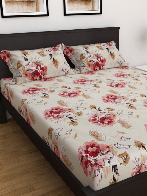 

Home Centre Cream & Red Floral Anti-Bacterial Queen Bedsheet with 2 Pillow Covers