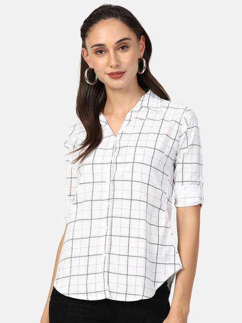 

V2 Value & Variety White Checked Shirt Style Top