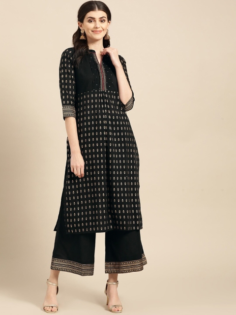 

Varanga Women Black Printed Pure Cotton Kurta with Trousers