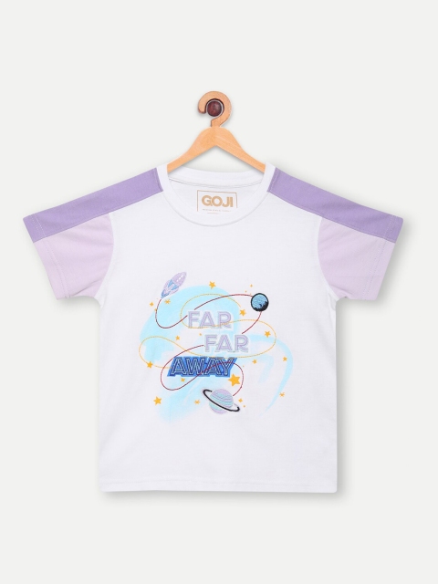 

GOJI Boys White Printed Round Neck T-shirt