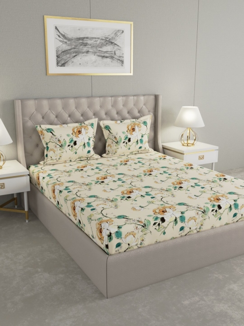 

Raymond Home Cream & Green Floral Queen Bedsheet with 2 Pillow Covers