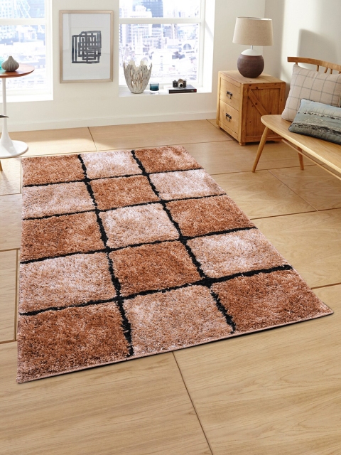 

ROMEE Brown & Beige Checked Anti-Skid Floor Carpet