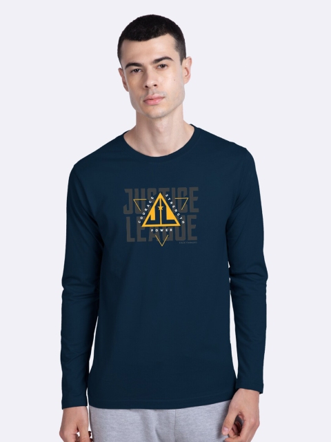 

Bewakoof Men Navy Graphic Printed Long Sleeve Cotton Pure Cotton T-shirt, Navy blue