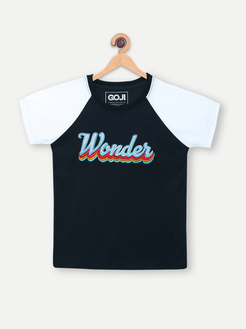 

GOJI Boys Navy Blue Typography Printed T-shirt