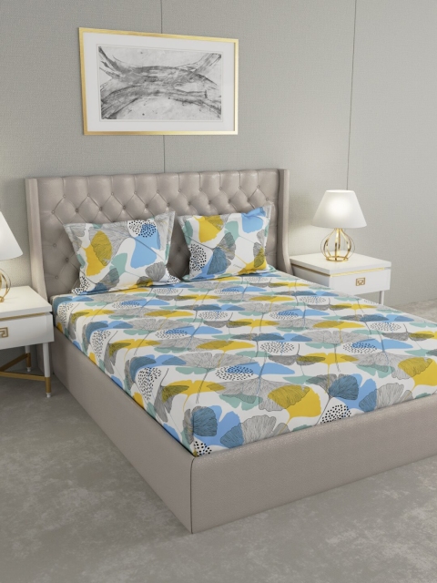 

Raymond Home White & Yellow Floral 120 TC Queen Bedsheet with 2 Pillow Covers
