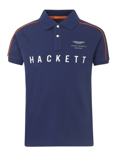 

HACKETT LONDON Boys Blue Typography Polo Collar Cotton T-shirt