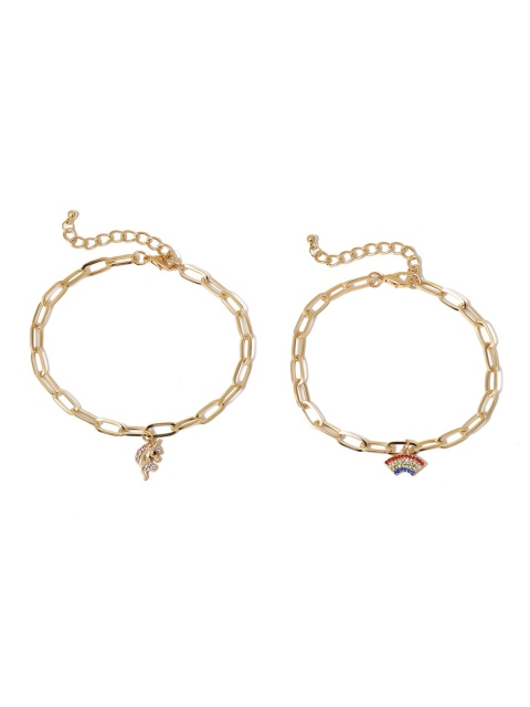 

YoungWildFree Set of 2 Gold-Plated Stone-Studded Anklets