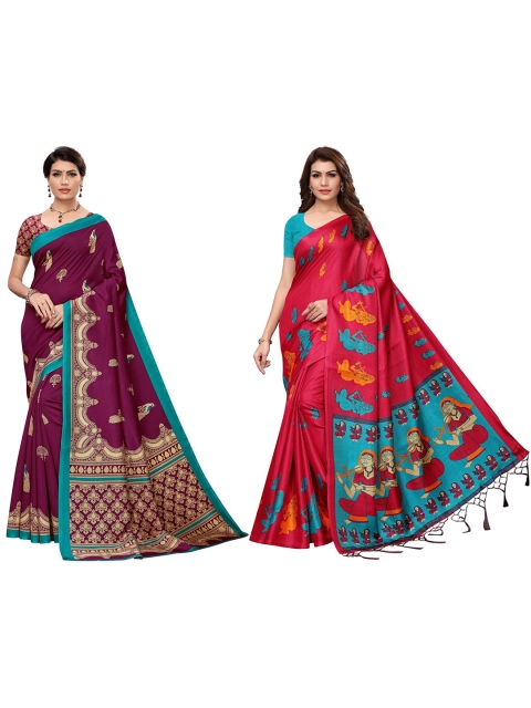 

KALINI Pack Of 2 Art Silk Sarees, Red