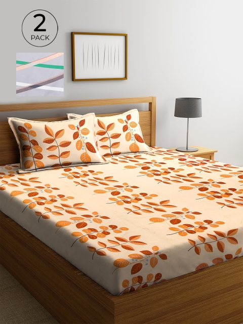 

KLOTTHE Brown & Grey Floral 210 TC 2 King Bedsheet with 4 Pillow Covers