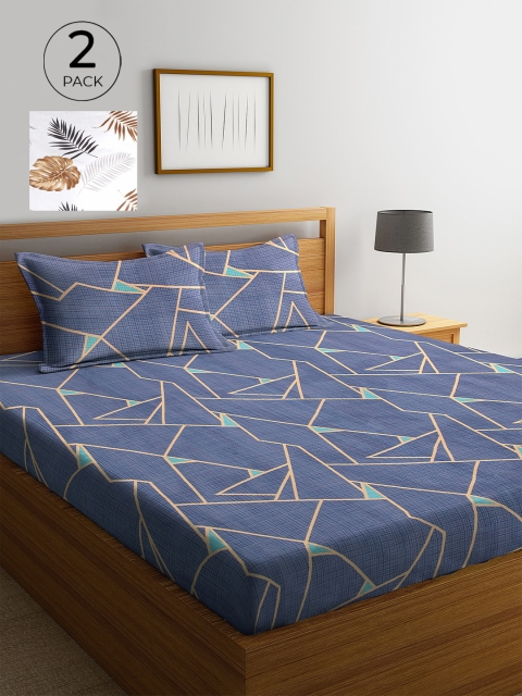 

KLOTTHE Blue & White Floral 210 TC 2 King Bedsheet with 4 Pillow Covers