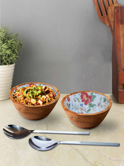 

nestroots Set of 4 Brown & White Printed Bowls & Servers